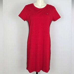NWT Tommy Hilfiger Women's T-Shirt Dress Side Stripe Red Logo Medium